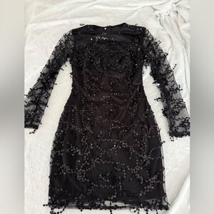 Pretty Little Things Black Long Sleeves Lined Sequins Mini Dress Small S